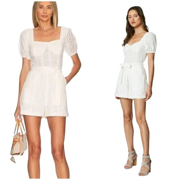 BLANK NYC Womens Size S Romper White Eyelet Puff Sleeve In Downtown Vibes NWT - Picture 2 of 10